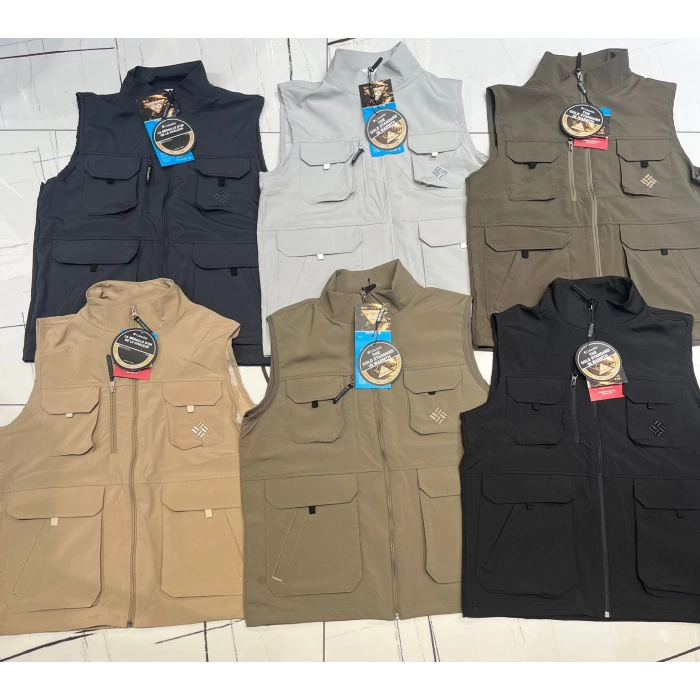 Çok Cepli Siyah Yazlık Avcı Yelek Nefes alan Cordoba Kumaş