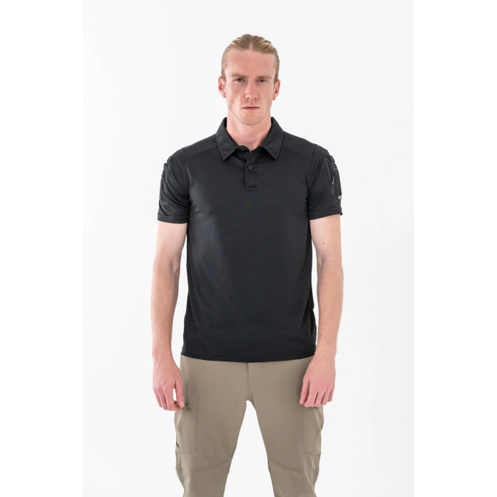 Combat Taktik Pike Tişört Kısa Kol / Polo Yaka Siyah Polyester