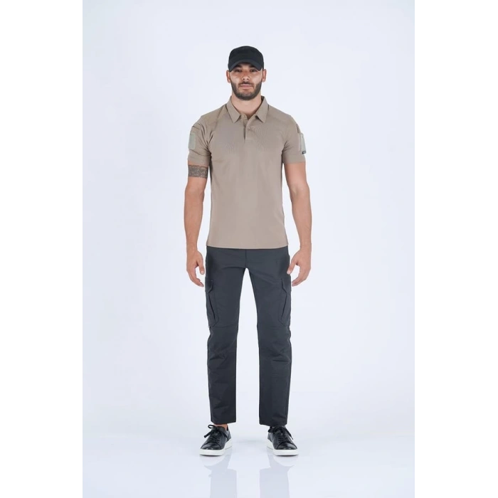 Combat Taktik Pike Tişört Kısa Kol / Polo Yakalı çöl 50-50 Pamuk-Polyester
