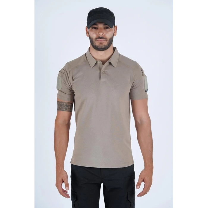 Combat Taktik Pike Tişört Kısa Kol / Polo Yakalı çöl 50-50 Pamuk-Polyester