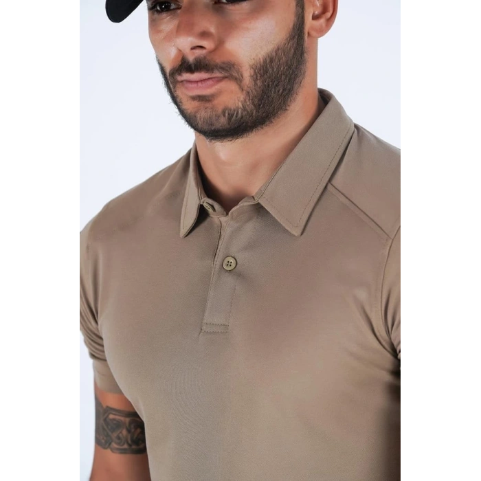 Combat Taktik Pike Tişört Kısa Kol / Polo Yakalı çöl 50-50 Pamuk-Polyester