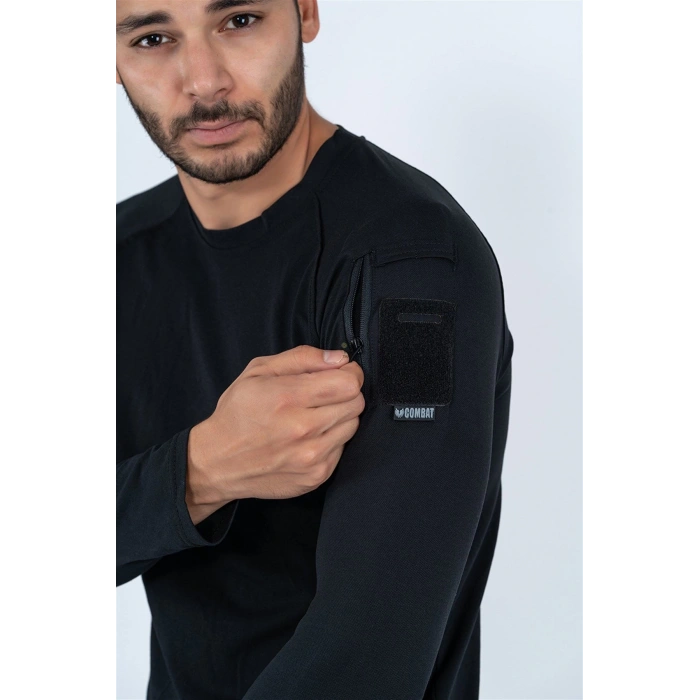 Combat Taktik Pike Tişört Uzun Kol / Bisiklet Yaka SİYAH HAKİ ÇÖL RENKLER