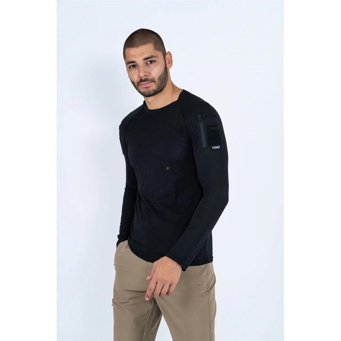 Combat Taktik Pike Tişört Uzun Kol / Bisiklet Yaka SİYAH HAKİ ÇÖL RENKLER