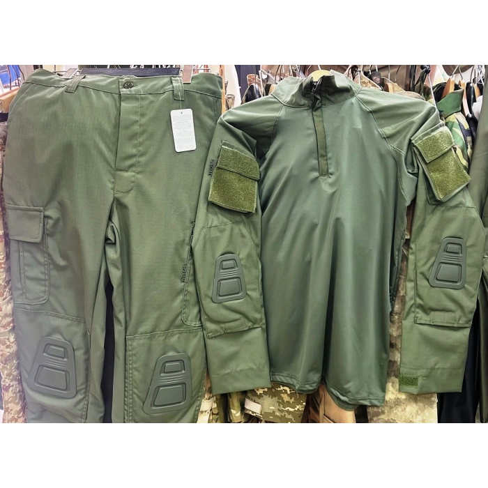 Haki Yeşil Dizlikli Takım,Dizlikli Tişört ve Dizlikli Pantolon -Yerli Üretim