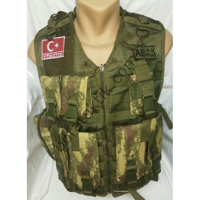G3 HK Fermuarlı Hücum Yeleği Kamoflaj Haki Fileli (Plakalıklı)
