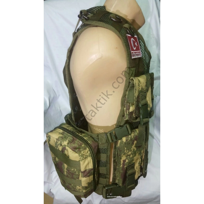 G3 HK Fermuarlı Hücum Yeleği Kamoflaj Haki Fileli (Plakalıklı)