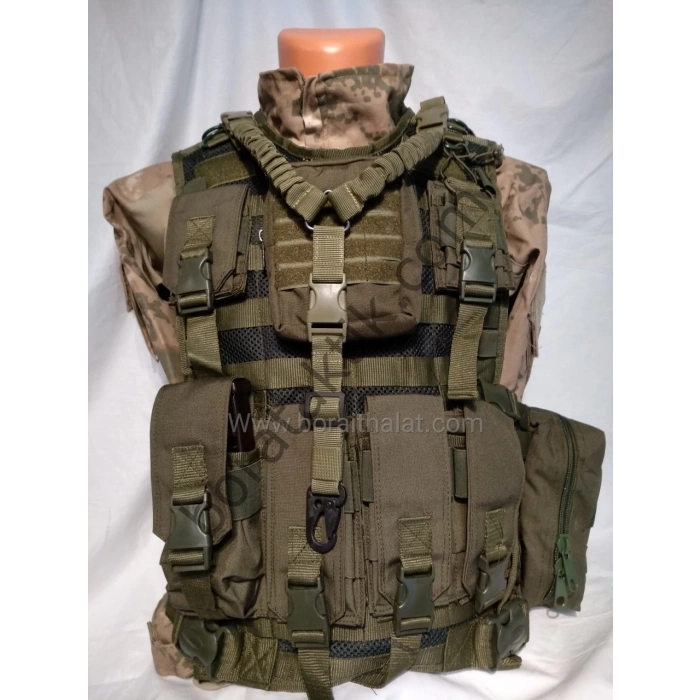 G3 HK Hücum Yeleği Haki Fileli Çantalı (Plakalıklı)