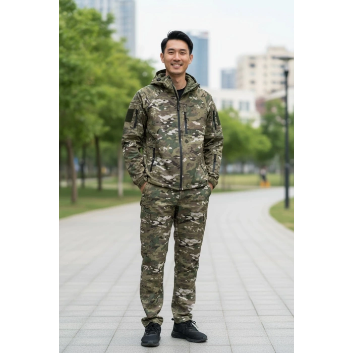 Goratex Soğuk İklim Elyaf Dolgulu Softshell Mont Pantolon Multicam
