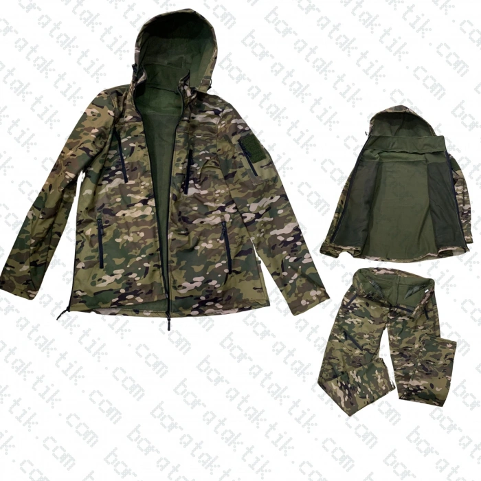 Goratex Soğuk İklim Softshell Mont Pantolon Multicam
