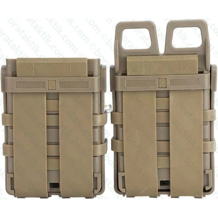 Hızlı 5.56 Desert Şarjör Cebi + 2x 9mm Şarjör Cebi Plastik Fast Mag Pouch