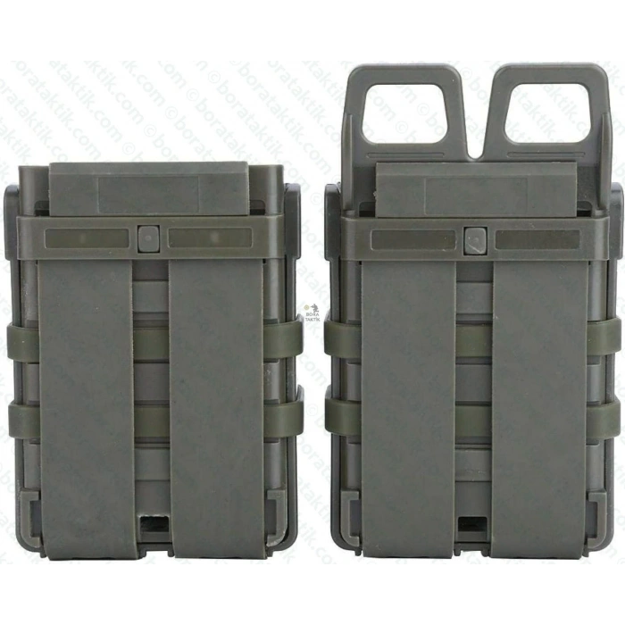 Hızlı 5.56 Haki Yeşil Şarjör Cebi +2x 9mm Şarjör Cebi Plastik Fast Mag Pouch