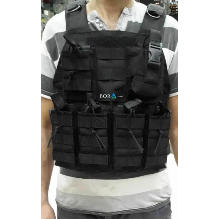 Hücum Yeleği Siyah Sig Ak47 Göbek Üstü (Plakalıklı)