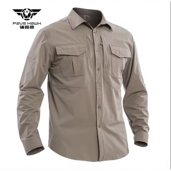 İthal Likralı TAKTİK Gömlek İnce Yazlık Kumaş Pawe Siyah Renk Su İtici A kalite