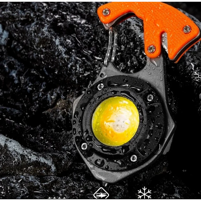 Karabina FENER Şarjlı Ultra Güçlü Led 12 Mod Kamp Fener Çakmak Tornavida Bıçak Type-c 600 LÜMEN