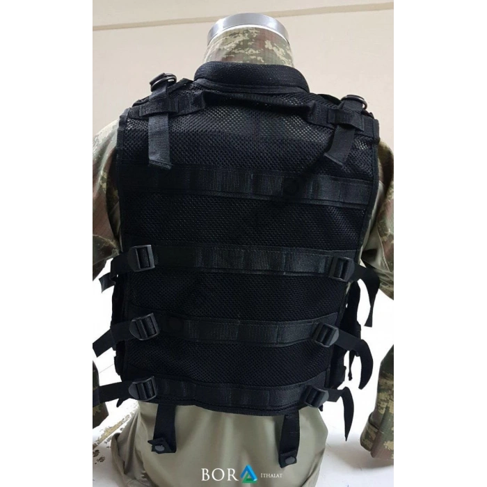 Keleş Hücum Yeleği 4lüı Fileli Fermuarlı Siyah (Plakalıklı)