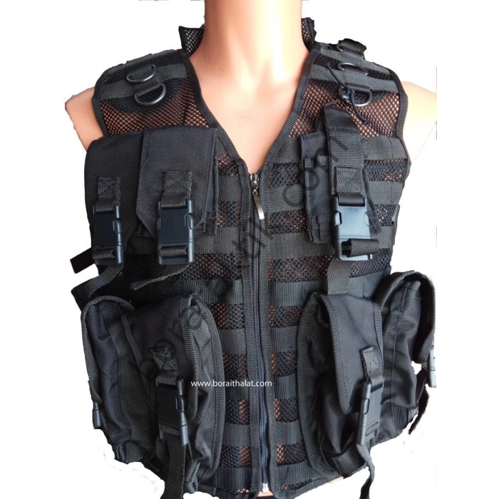 Keleş Hücum Yeleği 6 Lı Fileli Fermuarlı Siyah (Plakalıklı)