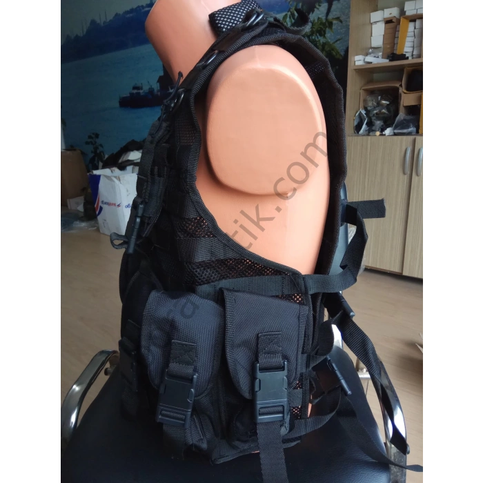 Keleş Hücum Yeleği 6 Lı Fileli Fermuarlı Siyah (Plakalıklı)