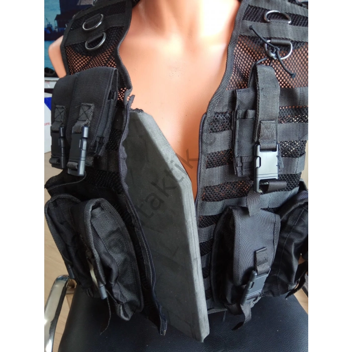 Keleş Hücum Yeleği 6 Lı Fileli Fermuarlı Siyah (Plakalıklı)