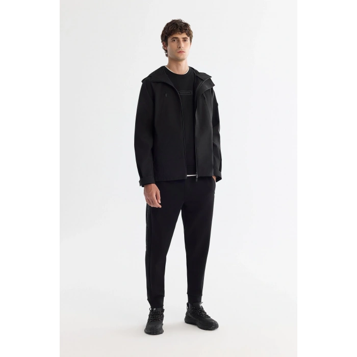 Kurşun Geçirmez AVVA Siyah Kapüşonlu Su İtici Rüzgar Geçirmez Mıknatıs Kapama İnce Mont