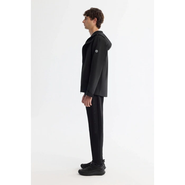 Kurşun Geçirmez AVVA Siyah Kapüşonlu Su İtici Rüzgar Geçirmez Mıknatıs Kapama İnce Mont