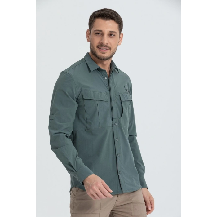 Likralı Olimpos TAKTİK KORUMA GÖMLEĞİ Outdoor Gömlek Cascades Explorer Nil yeşili