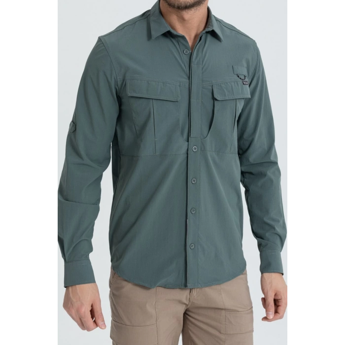 Likralı Olimpos TAKTİK KORUMA GÖMLEĞİ Outdoor Gömlek Cascades Explorer Nil yeşili