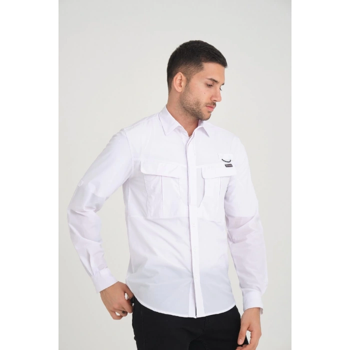 Likralı Olimpos TAKTİK KORUMA GÖMLEĞİ Outdoor Gömlek Cascades Explorer Beyaz