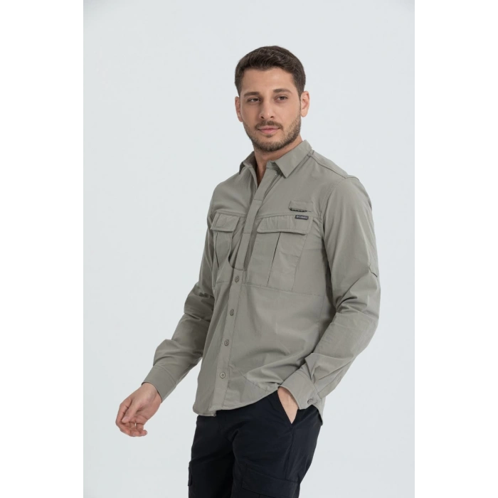 Likralı TAKTİK KORUMA GÖMLEĞİ Bej Olimpos kumaş Outdoor Gömlek