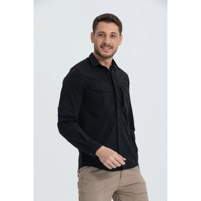 Likralı TAKTİK KORUMA GÖMLEĞİ Siyah Olimpos kumaş Outdoor Gömlek