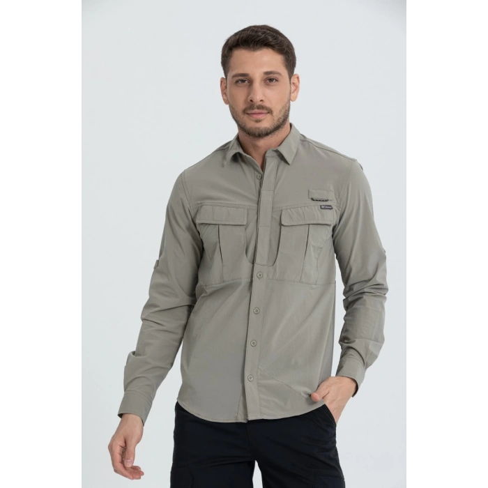 Likralı TAKTİK KORUMA GÖMLEĞİ Bej Olimpos kumaş Outdoor Gömlek