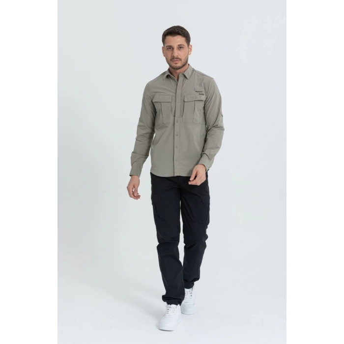 Likralı TAKTİK KORUMA GÖMLEĞİ Bej Olimpos kumaş Outdoor Gömlek