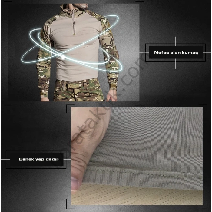 Multicam Combat Tişört ve Pantolon Dizlikli Kamuflaj Takımı