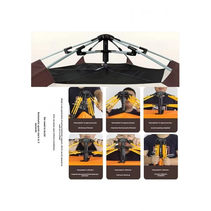 Newdaki Altıgen Tenteli Tam Otomatik 8-10 Kişilik Kamp Çadırı Dayanıklı Su Geçirmez Kalın Kumaş 280X280X160