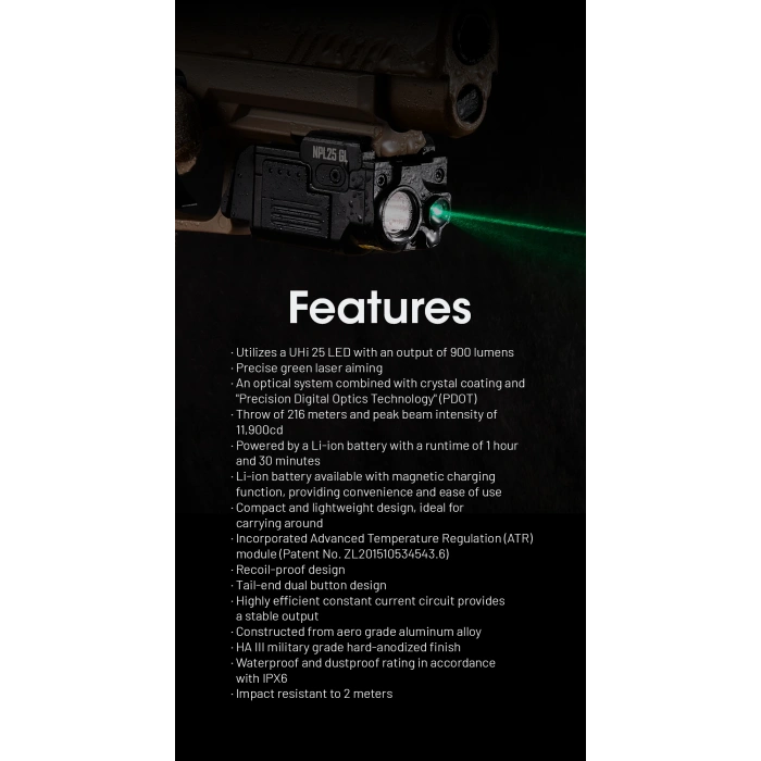 Nitecore NPL25 GL Yeşil Lazerli Tabanca Feneri