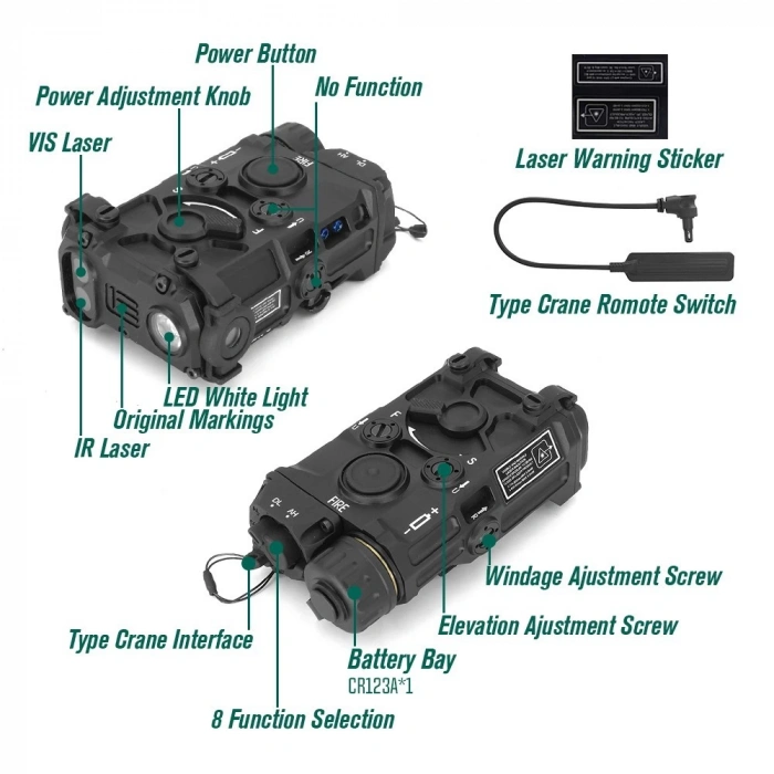 OGL EOTECH REPLICA METAL LASER + FLASHLIGHT WIRED CHARGEABLE BATTERY, Tactical OGL Laser Sight for Airsoft Lazer Pointer Made of Metal CNC