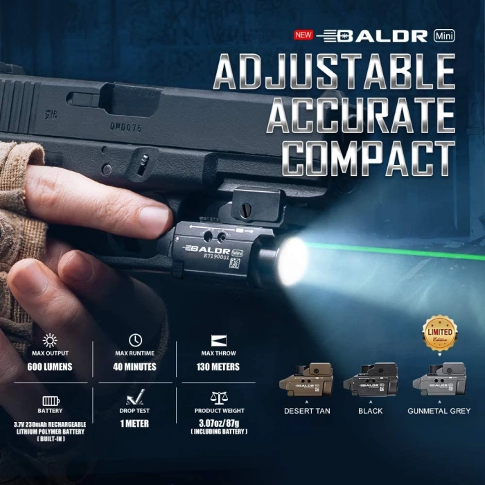 OLIGHT Baldr Mini 600 Lümen Yeşil Lazerli Profesyonel Silah Fener ve Lazeri Siyah OLIGHT Baldr Mini 600 Lümen Yeşil Lazerli Profesyonel Silah Fener ve Lazeri Siyah Orjinal