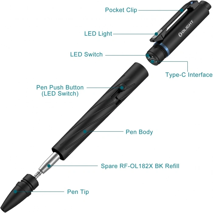 OLIGHT OPen Pro 120 Lumens LED Fener ve Lazerli Kalem, EDC Kalem Şarjlı ,Yeşil Lazerli ,Pen Light with Green Beam, Rechargeable EDC Flashlight for Writing, Work, Adventure, Professional Business Gift(Black)