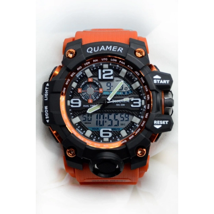QUAMER Gshock Modeli Turuncu Kol Saati Mens 50M Su Geçirmez SPOR MODEL