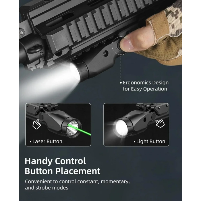 Richfire 1700 Lümen Tüfek Lazeri Yeşil + Fener Kombo Green Laser Light Laser Tactical Flashlight White Light Combo IP66 Waterproof Outdoor Light