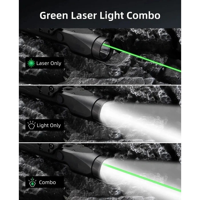 Richfire 1700 Lümen Tüfek Lazeri Yeşil + Fener Kombo Green Laser Light Laser Tactical Flashlight White Light Combo IP66 Waterproof Outdoor Light