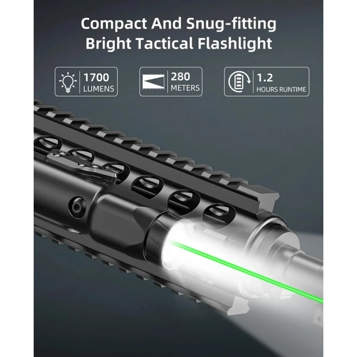 Richfire 1700 Lümen Tüfek Lazeri Yeşil + Fener Kombo Green Laser Light Laser Tactical Flashlight White Light Combo IP66 Waterproof Outdoor Light