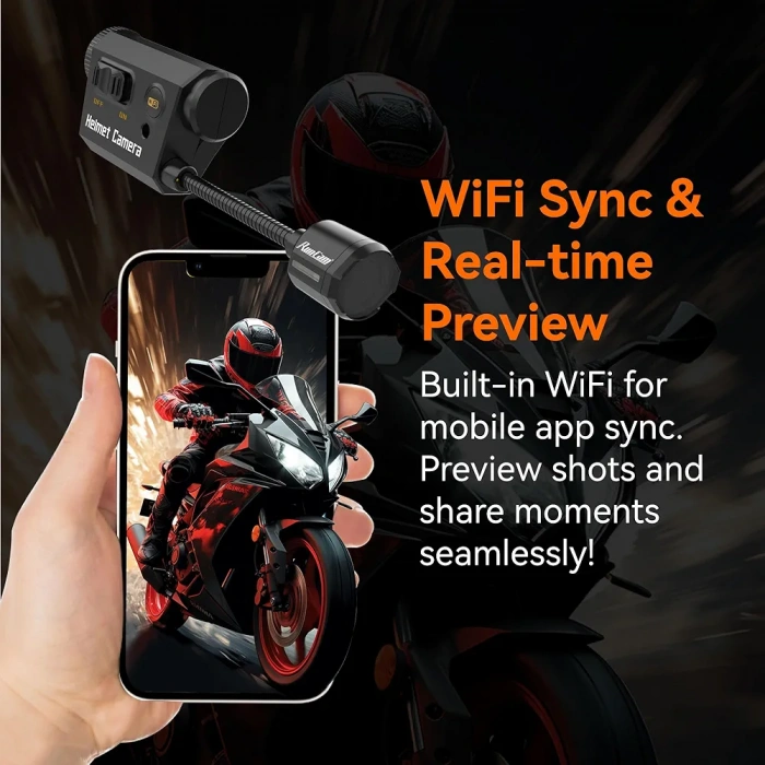 RunCam Kask Kamerası, 1080P Esnek Aksiyon Kamerası, 7 Saat Kayıt Süresi ve Uygulama Kontrolü ile Airsoft, Bisiklet, Tırmanış ve Dış Mekan Sporları için