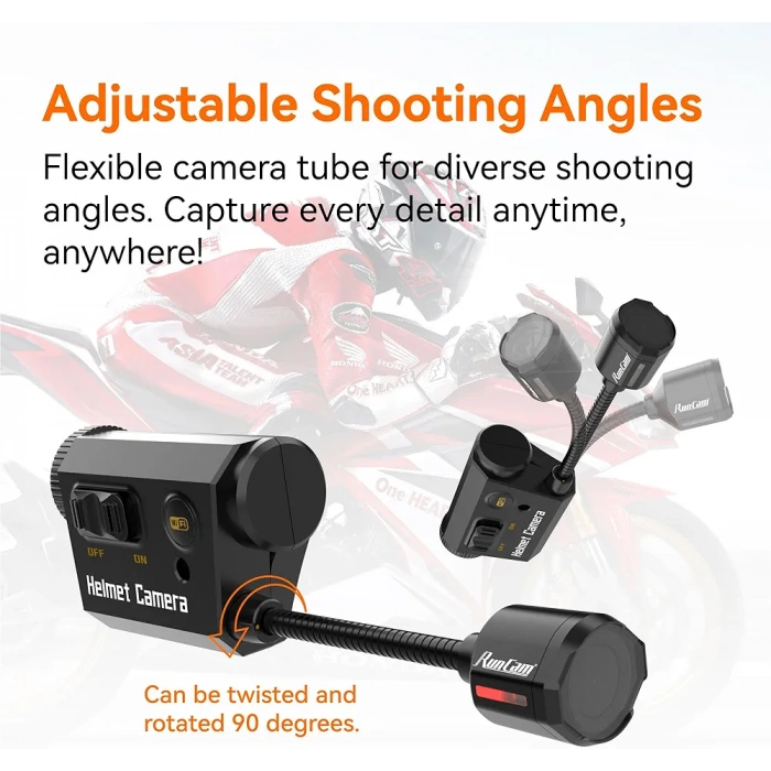 RunCam Kask Kamerası, 1080P Esnek Aksiyon Kamerası, 7 Saat Kayıt Süresi ve Uygulama Kontrolü ile Airsoft, Bisiklet, Tırmanış ve Dış Mekan Sporları için