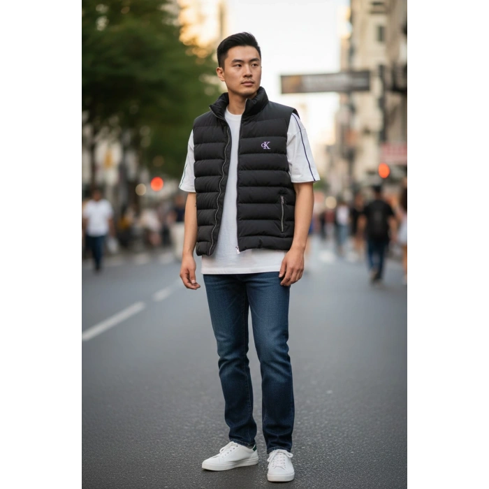 Şişme Fermuarlı Kolsuz Çelik Yelek Siyah 3a Seviye, Erkek Şişme Kolsuz Yelek 9MM CALVIN KLEIN