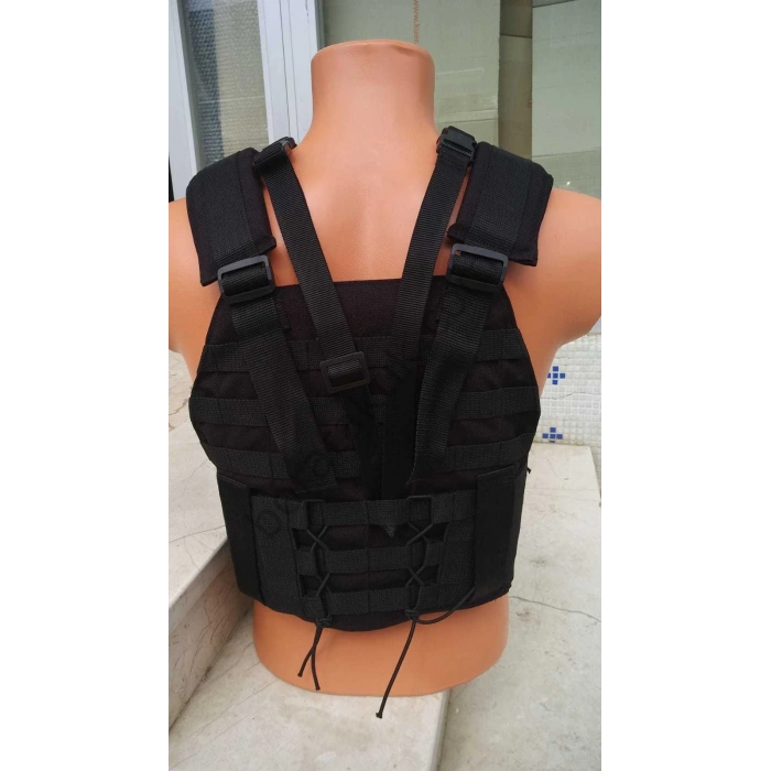 Siyah Hücum Yeleği SIG HK33 G3 MPT76 Ak47 Göbek Üstü (Plakalıklı)