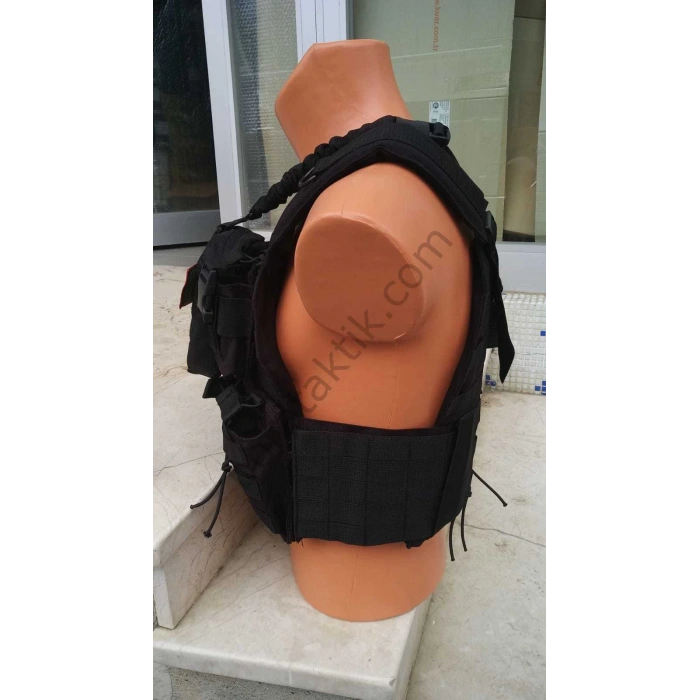 Siyah Hücum Yeleği SIG HK33 G3 MPT76 Ak47 Göbek Üstü (Plakalıklı)