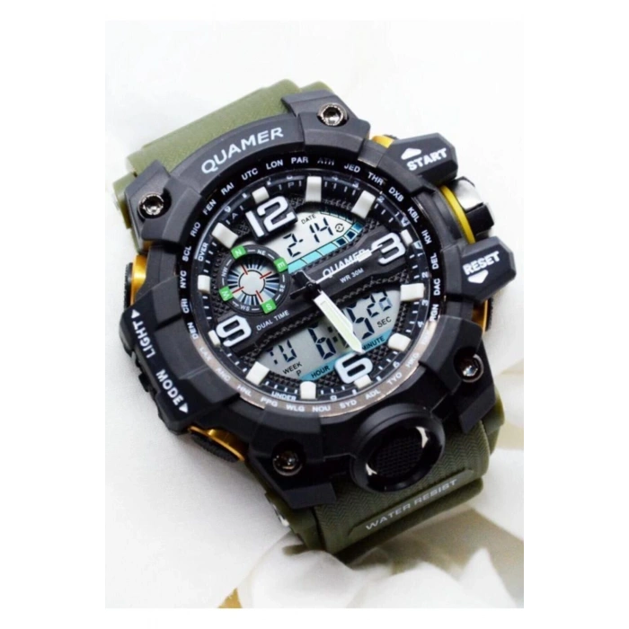 QUAMER Gshock Modeli Haki Kol Saati Mens 50M Su Geçirmez SPOR MODEL