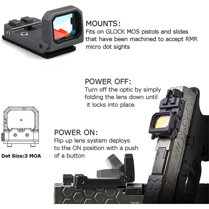 SOTAC Flipdot Reflex Tabanca için Optic 1x22mm 3 MOA Red Dot Sight Siyah Nişangah - VISM-BK