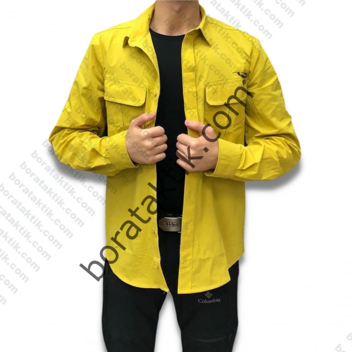 Likralı TAKTİK KORUMA GÖMLEĞİ Outdoor Gömlek Terletmez Likralı Cascades Explorer Sarı