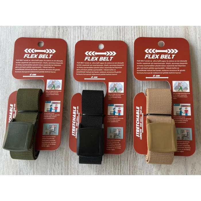 Outdoor Stretch Taktik Likralı Kemer, Kırılmaz Plastik Kıstırmalı Toka,Xraydan Geçen Flex kemer